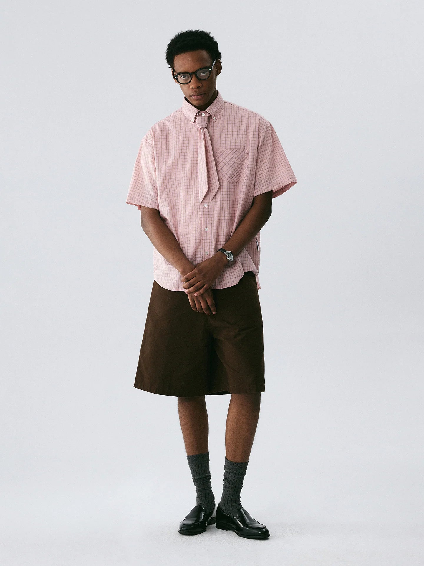 The Gingham Scarf Shirt - Pink & Brown Check with Matching Detachable Scarf