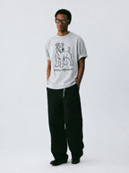The Outlined Terrier Tee - Heather Grey Snow Fabric with Open-Line Dog Print