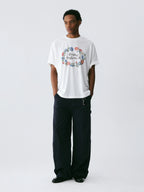 The Wreath of Wildflowers Tee - White Snow Fabric with Hand-Drawn Floral Circle & Logo