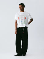 The Three Little Horses Tee - White Snow Fabric with Line-Drawn Manor & Color-Accent Pony Scene