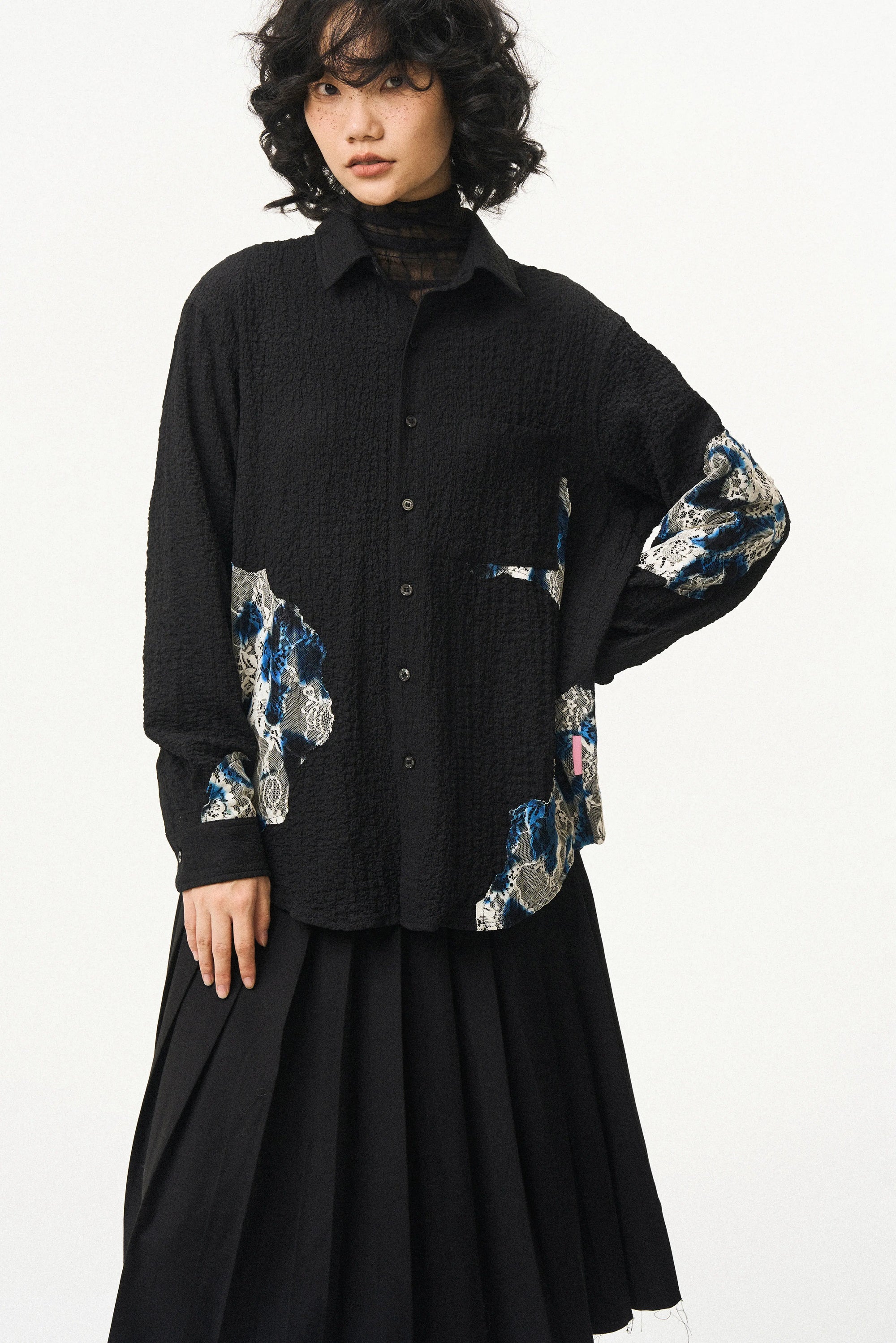 Lace Panel Irregular Shirt