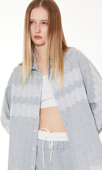 Lace Panel Plaid Pants