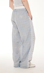 Lace Panel Plaid Pants
