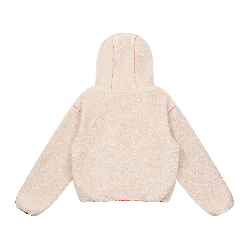 Colorblock Lamb Wool Hoodie Jacket