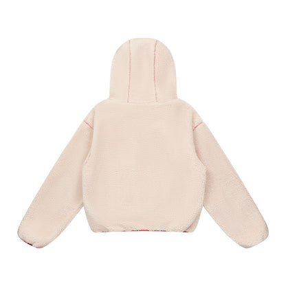 Colorblock Lamb Wool Hoodie Jacket
