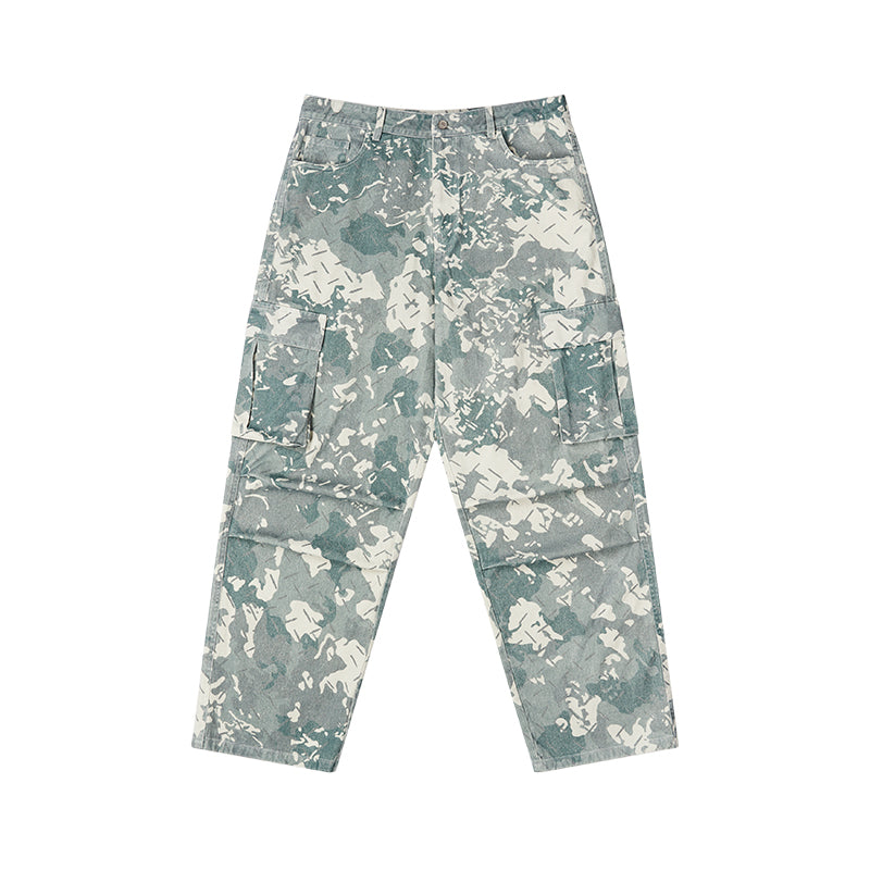 Washed Camo Print Overalls