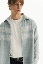 Lace Panel Plaid Pants