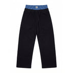 The Double Waist Sweatpant - Heather Grey Knit with Blue Gingham Panel & Woven Label