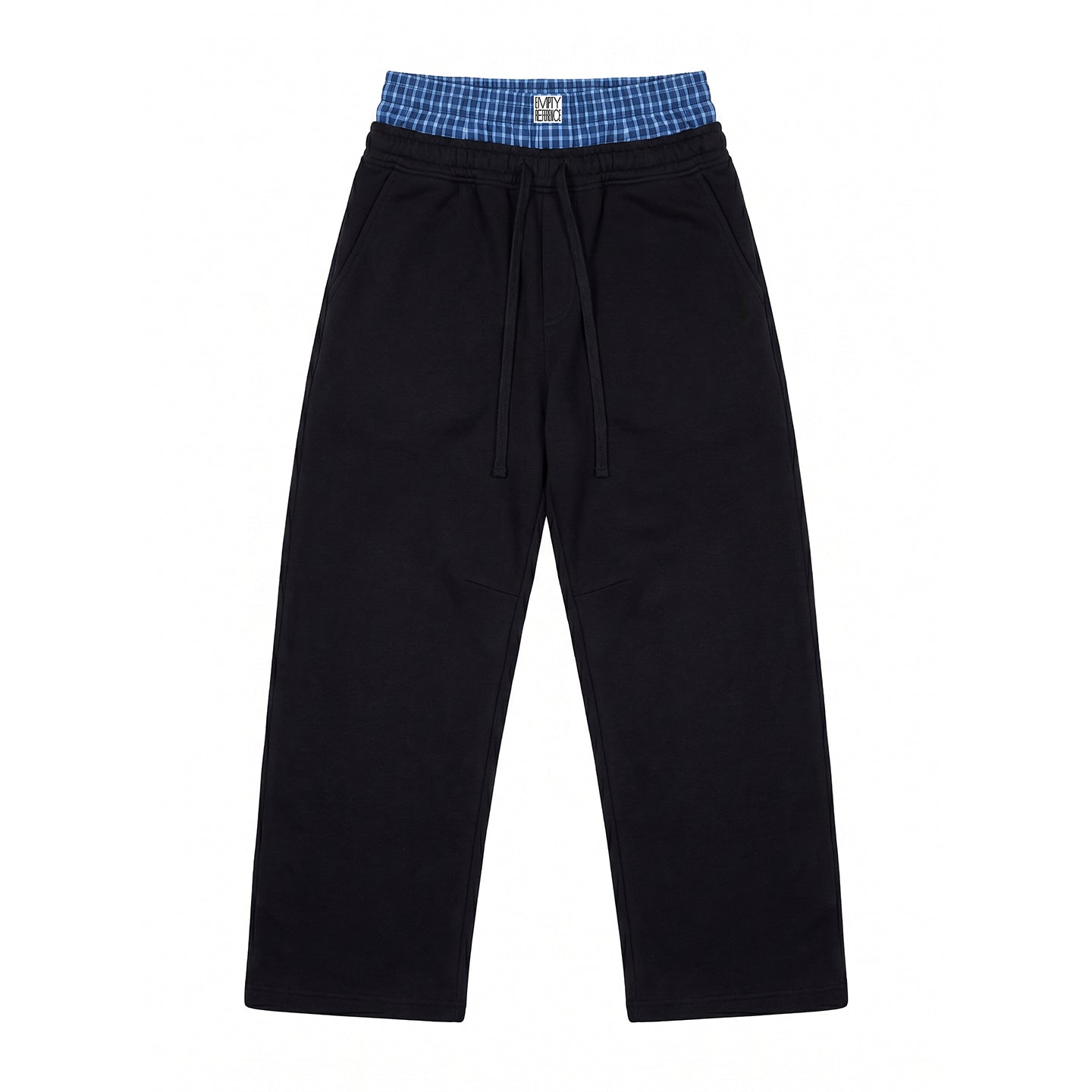 The Double Waist Sweatpant - Heather Grey Knit with Blue Gingham Panel & Woven Label