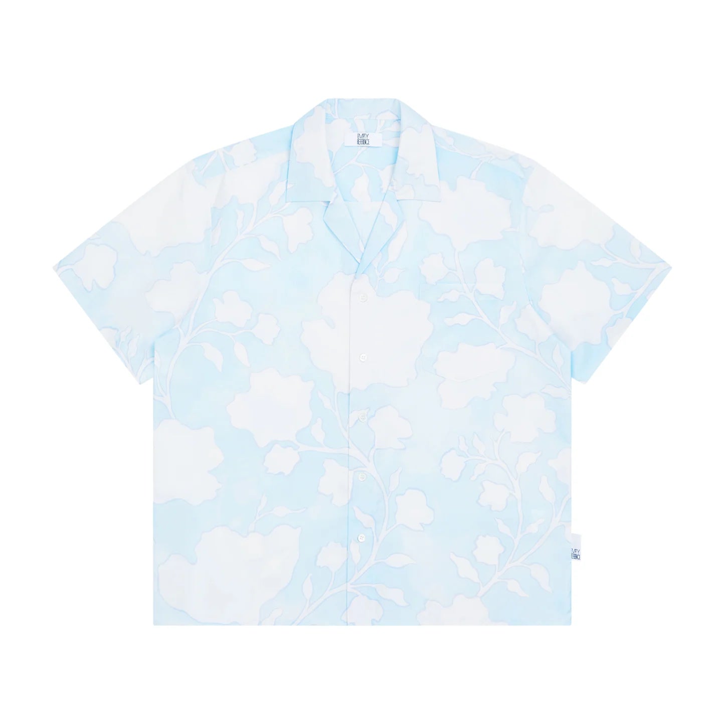 The Scattered Petal Shirt - Sky Blue Full-Print with Hand-Drawn White Flowers