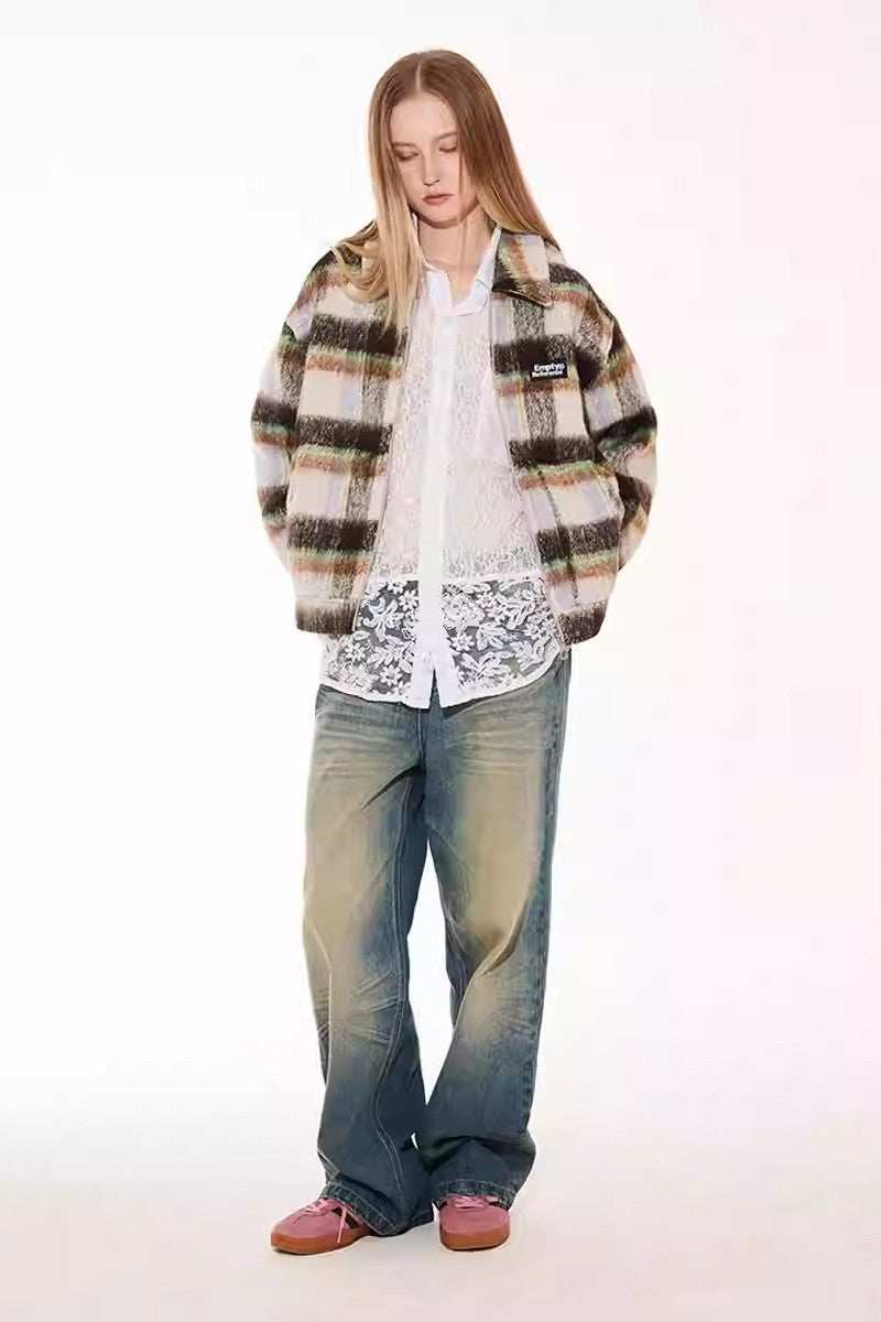 Fleece Plaid Collar Jacket - Empty Reference