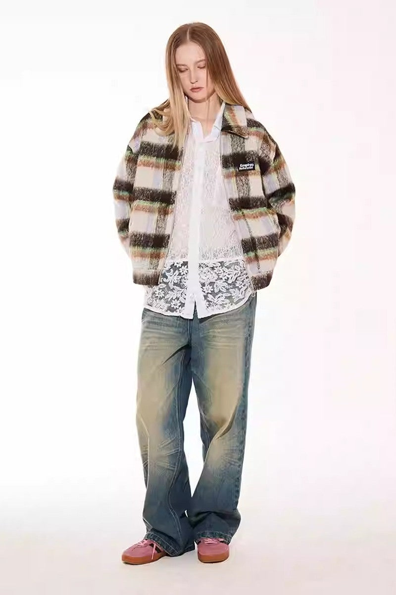 Fleece Plaid Collar Jacket
