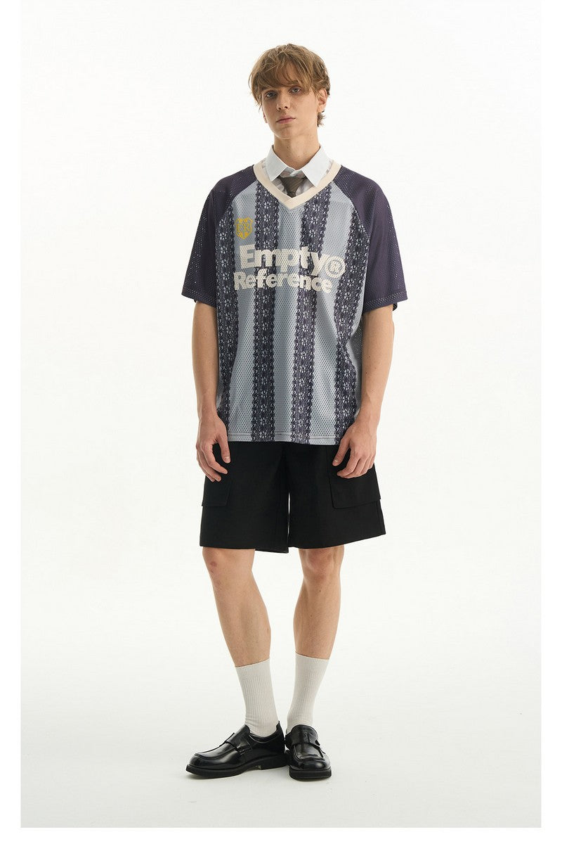 Lace Stripe Mesh V-Neck Tee