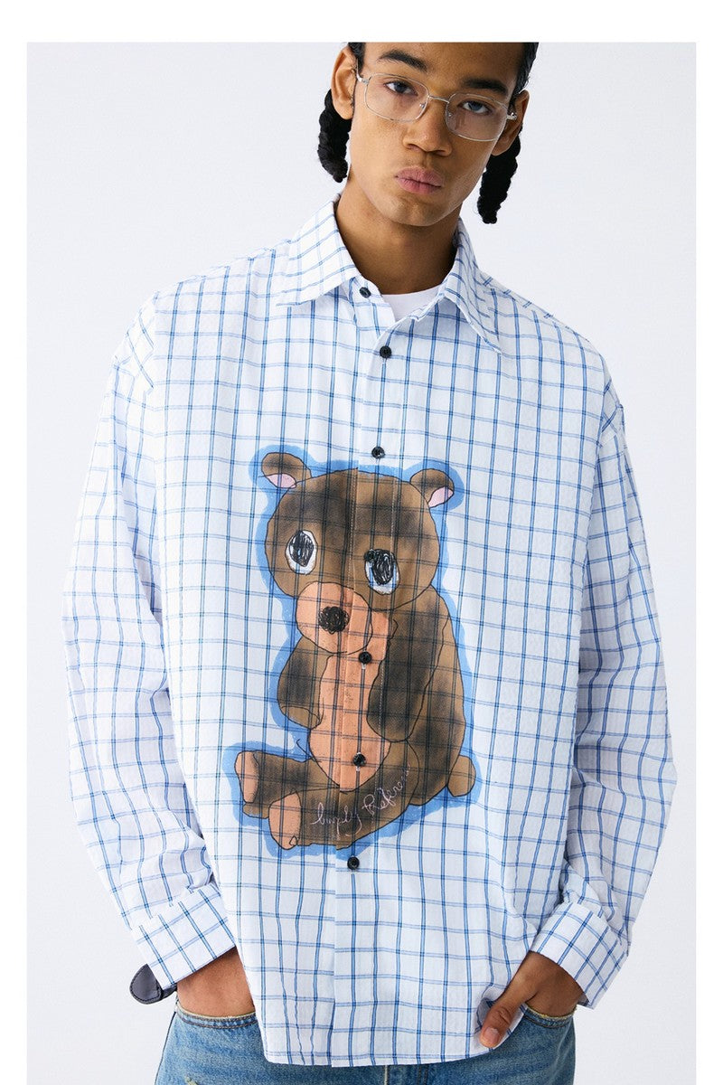 Sad Bear Plaid Cuban Shirt