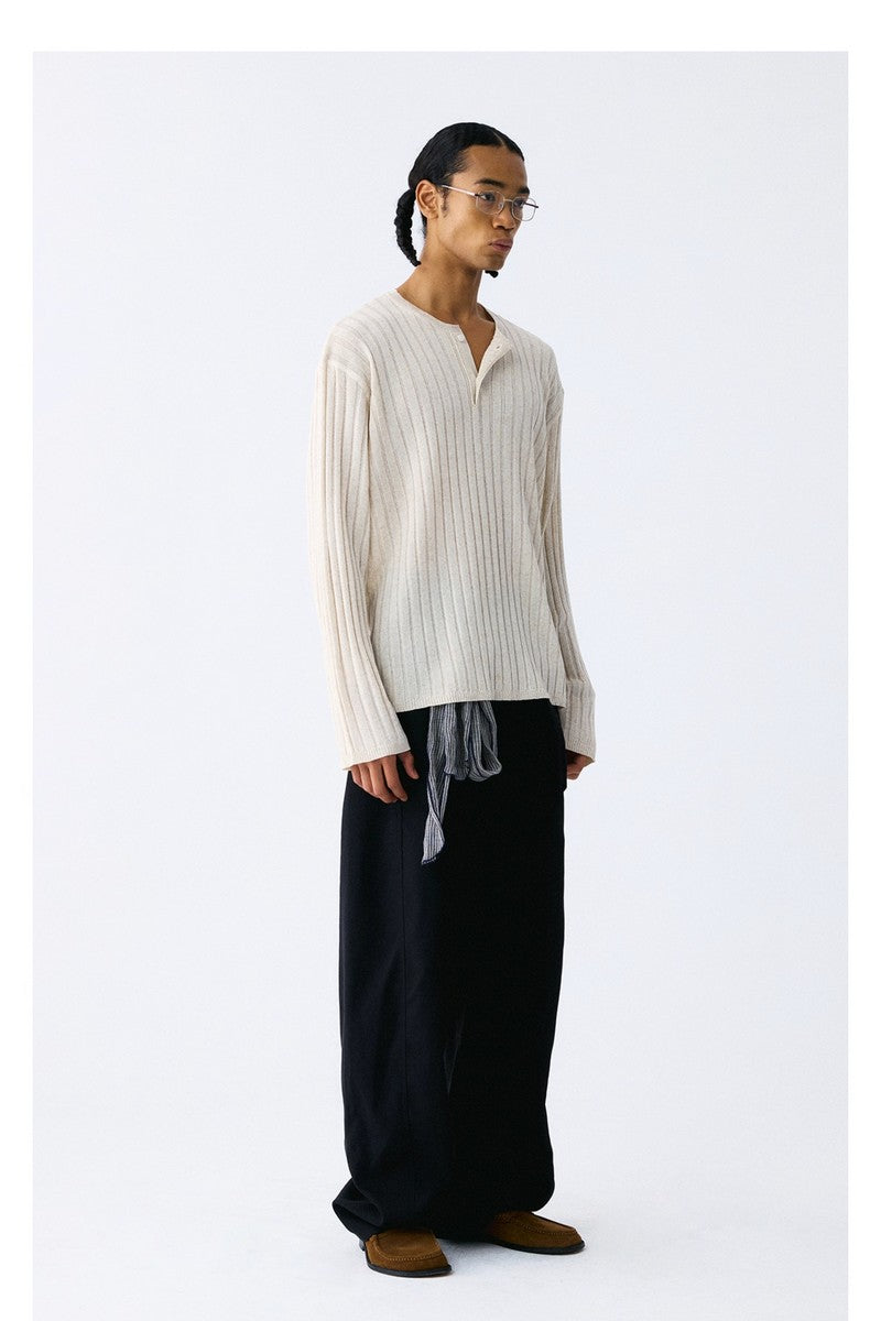 Linen Lyocell Stripe Henley Sweater