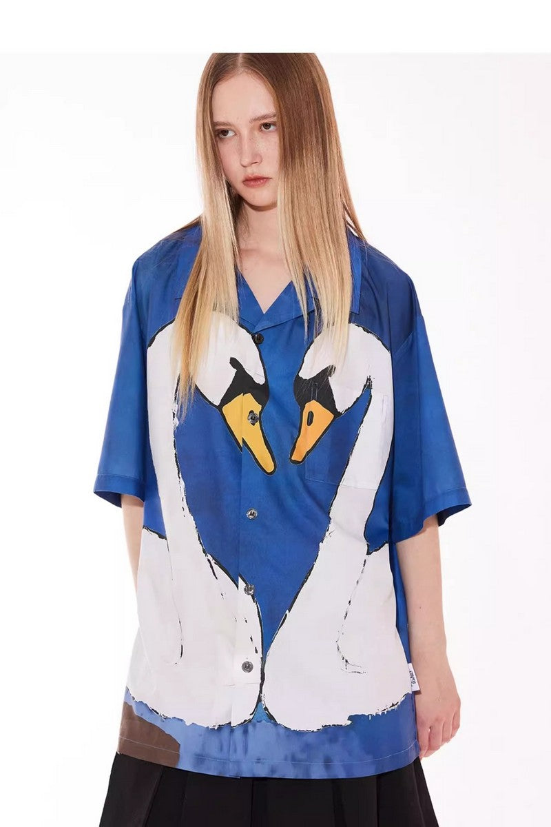 Cartoon Swan Graphic Shirt