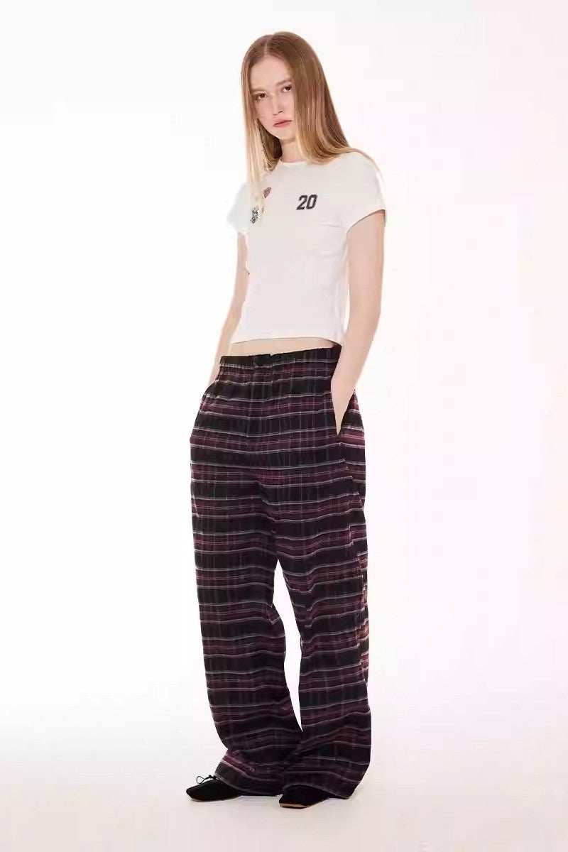 Purple Plaid Casual Trousers - Empty Reference