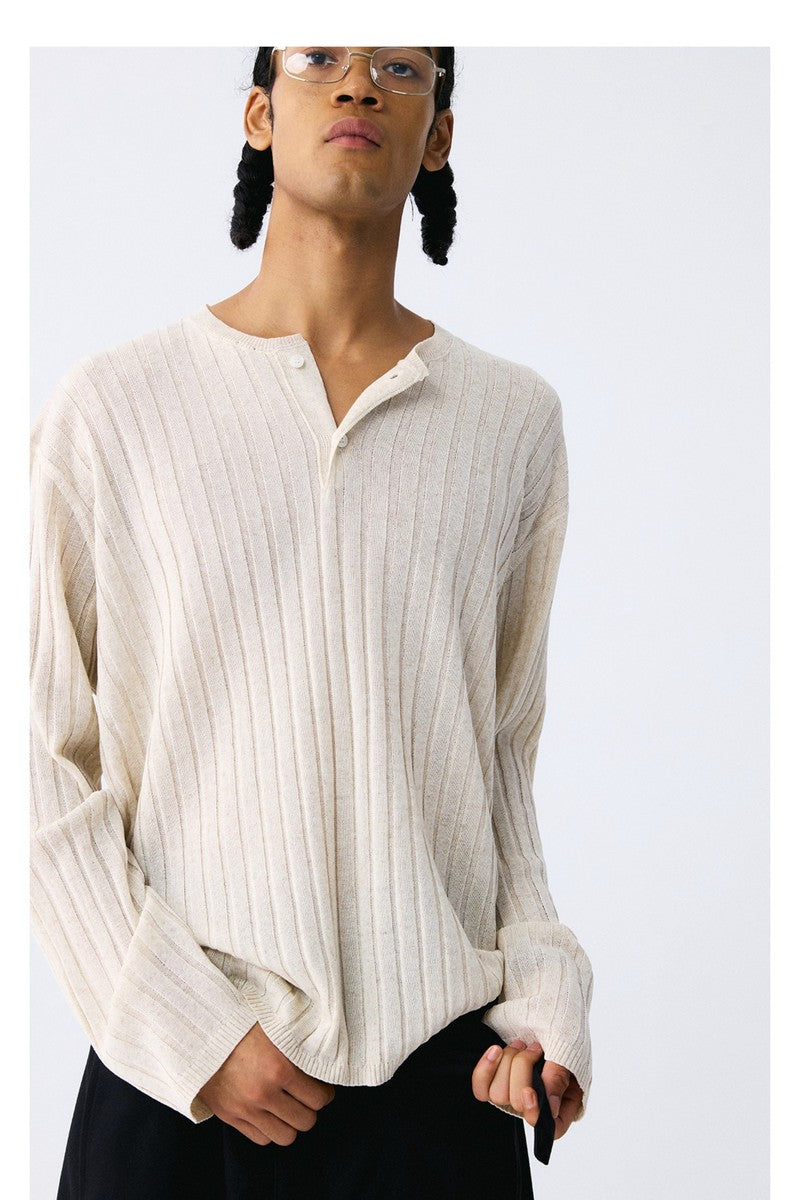 Linen Lyocell Stripe Henley Sweater