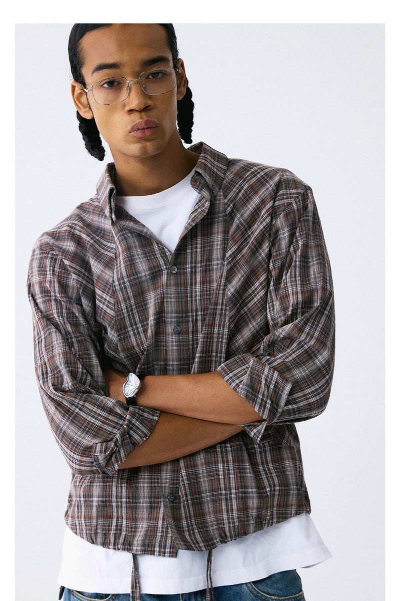 Wrinkled Plaid Drawstring Shirt - Empty Reference