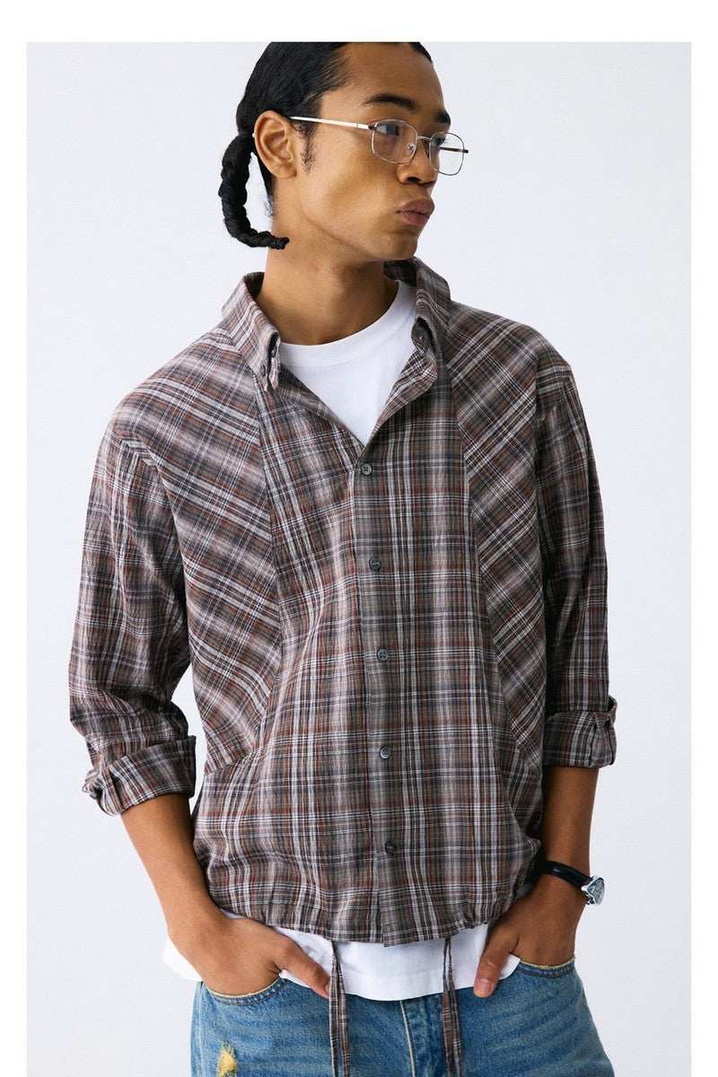 Wrinkled Plaid Drawstring Shirt - Empty Reference