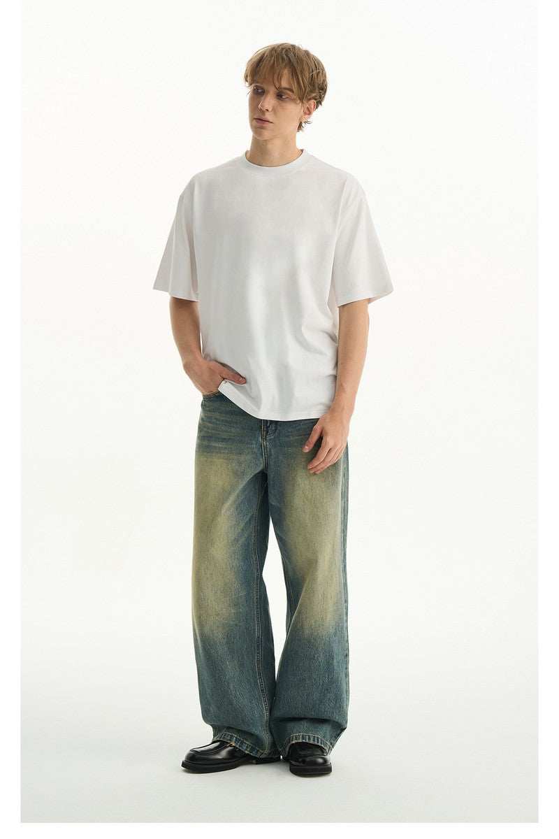Washed Whisker Pleated Relaxed Jeans - Empty Reference