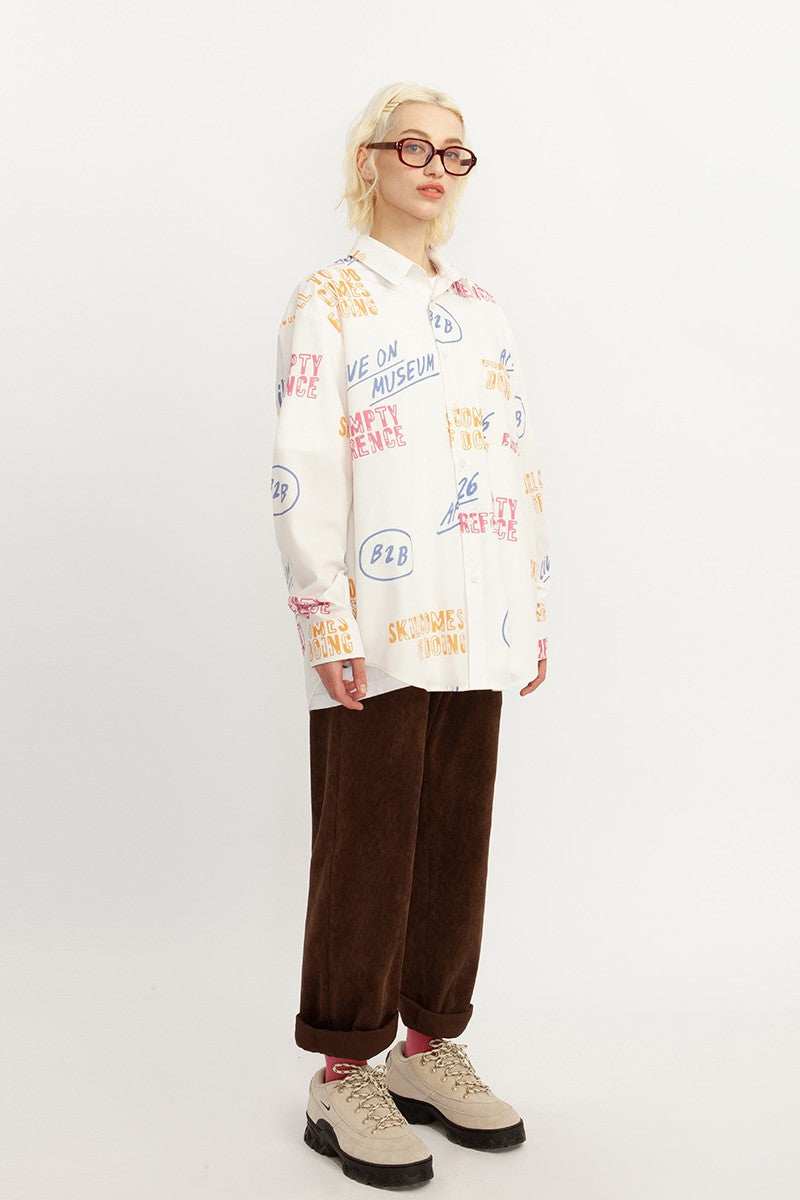 Slogan Print Long Sleeve Shirt - Empty Reference
