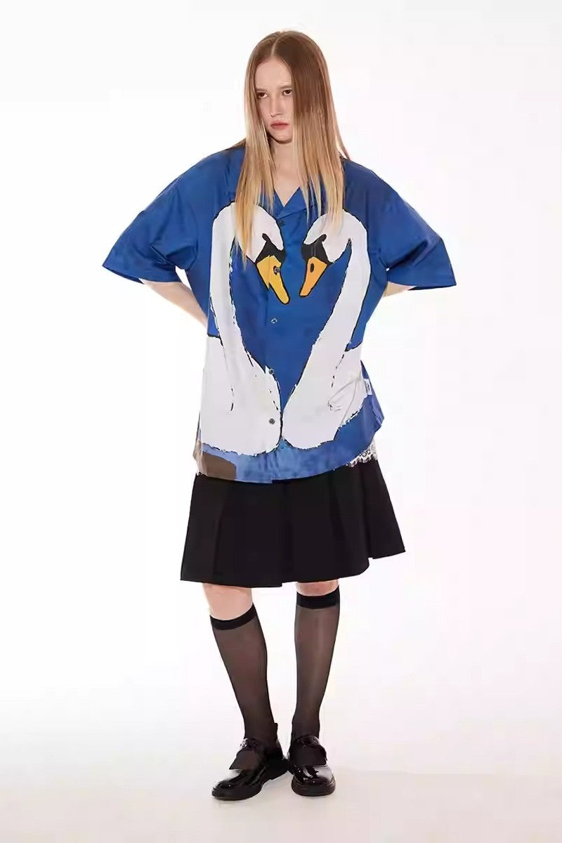 Cartoon Swan Graphic Shirt