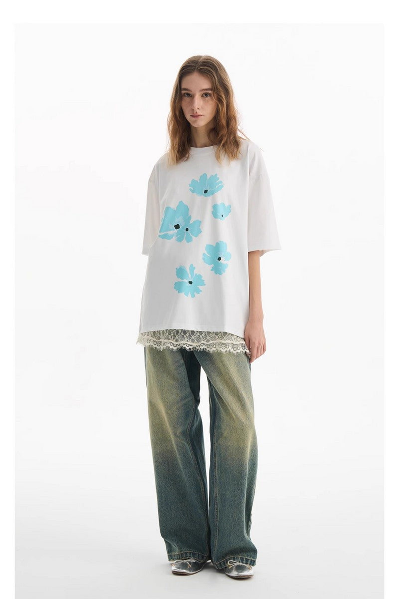 Blue Floral Graphic Tee