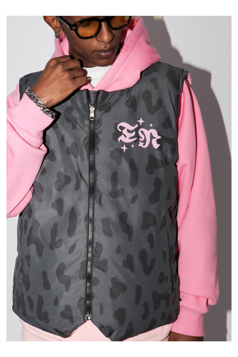 Reversible Leopard Embroidered Puffer Vest