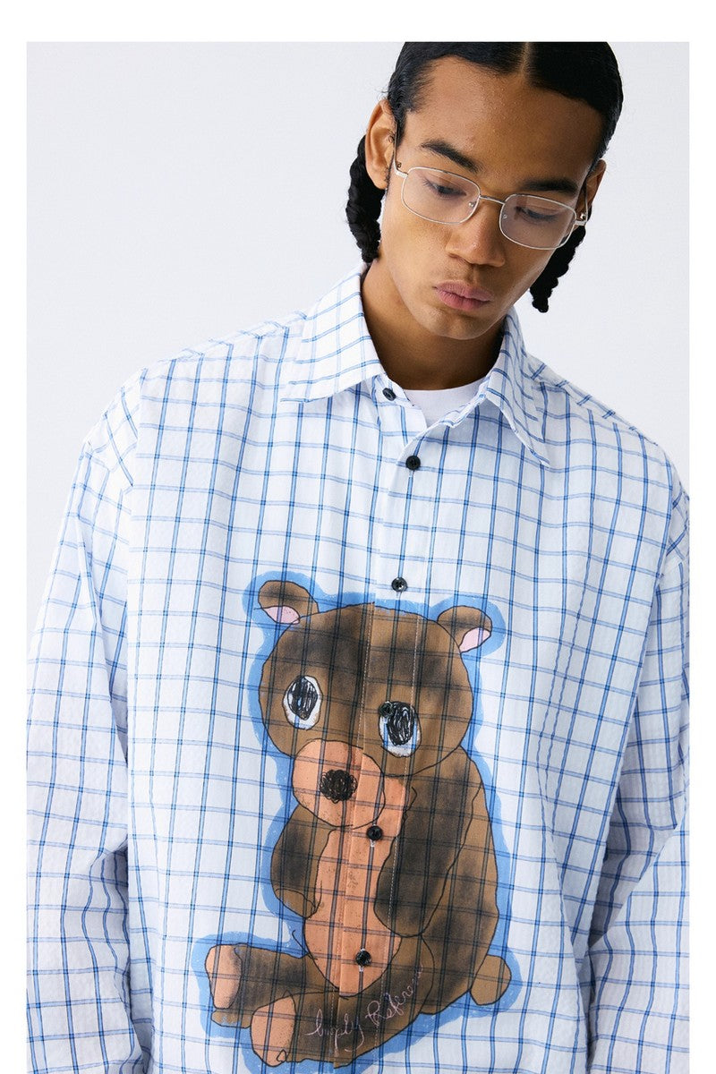 Sad Bear Plaid Cuban Shirt