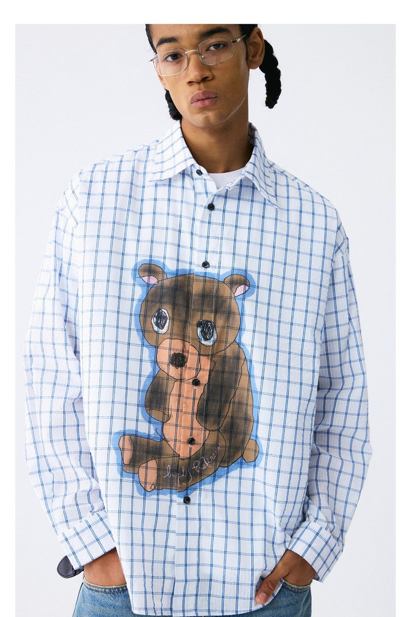 Sad Bear Plaid Cuban Shirt