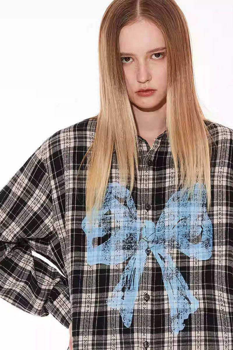 Bow Plaid Long Sleeve Shirt - Empty Reference