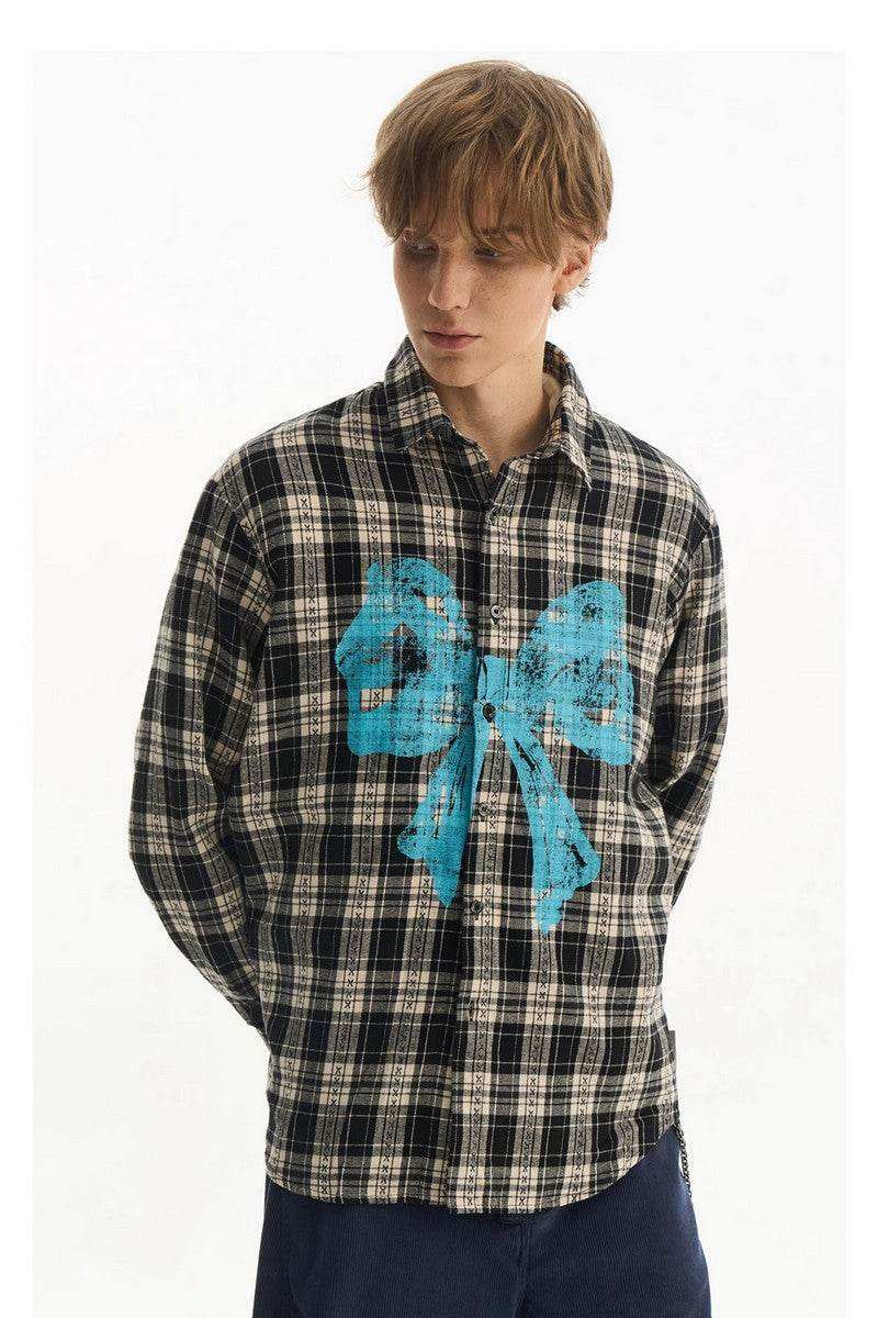 Bow Plaid Long Sleeve Shirt - Empty Reference