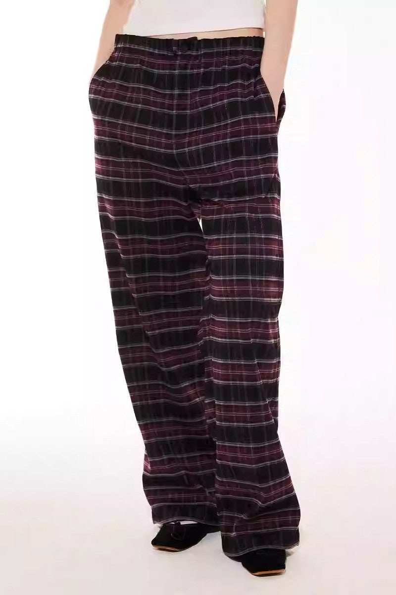 Purple Plaid Casual Trousers - Empty Reference
