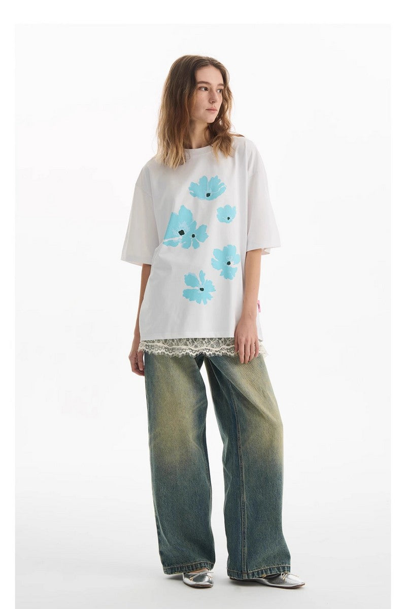 Blue Floral Graphic Tee