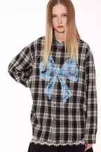 Bow Plaid Long Sleeve Shirt - Empty Reference