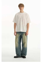 Washed Whisker Pleated Relaxed Jeans - Empty Reference
