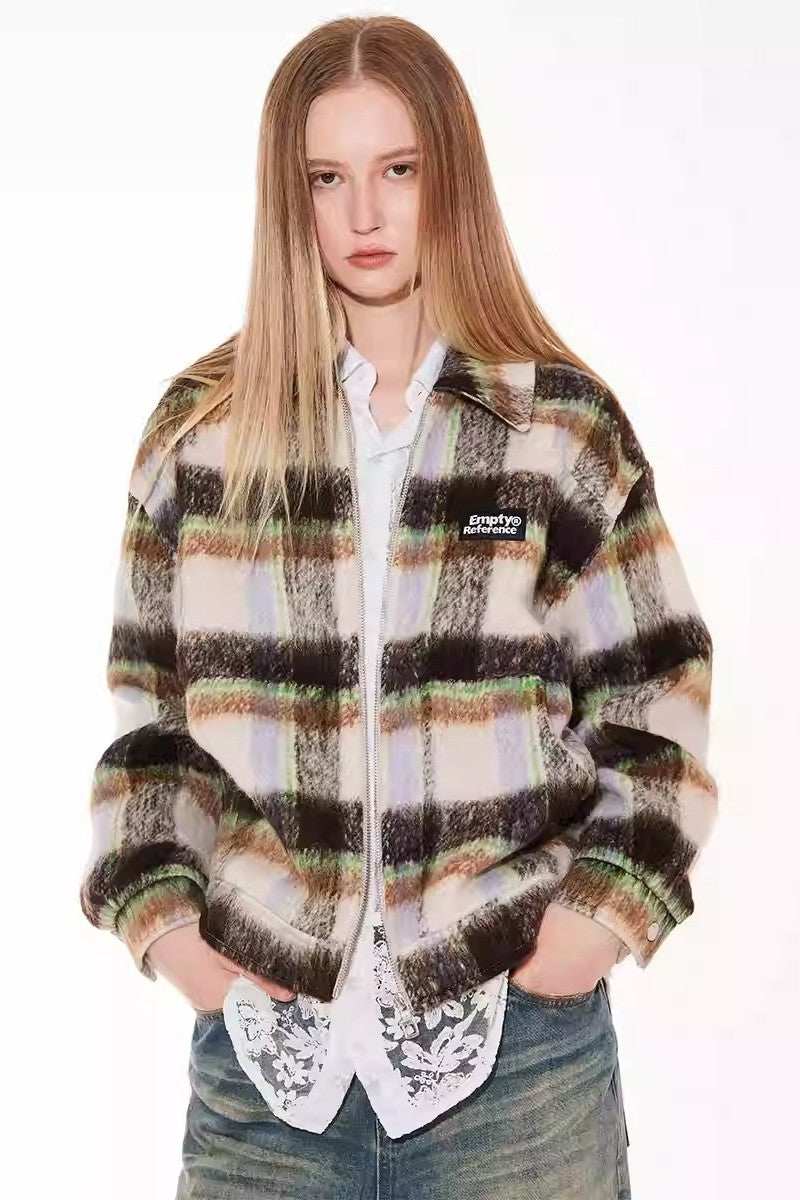 Fleece Plaid Collar Jacket - Empty Reference