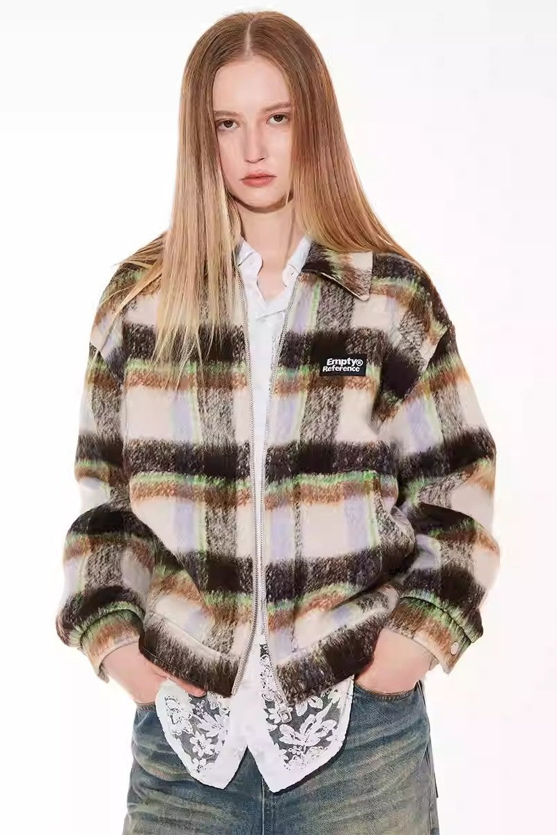 Fleece Plaid Collar Jacket