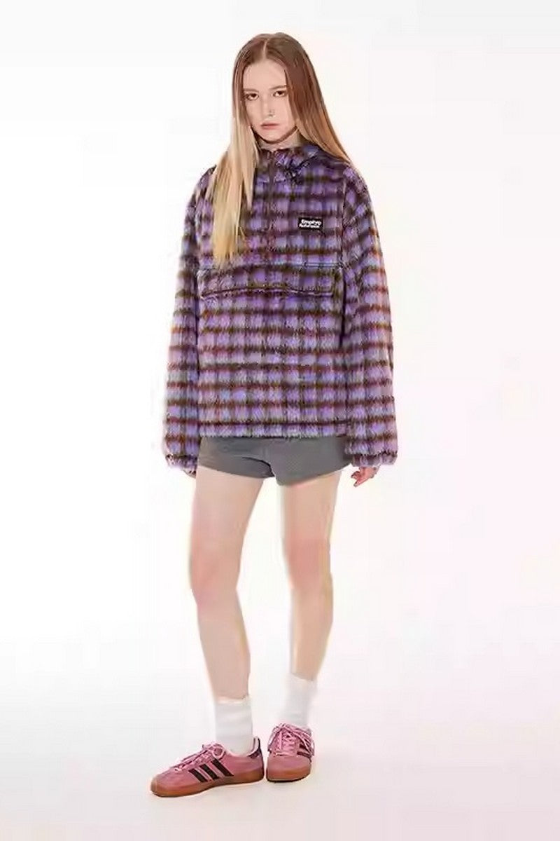 Plaid Fleece Pocket Hoodie
