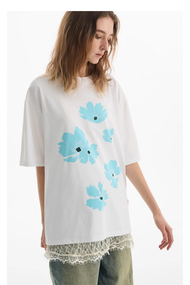 Blue Floral Graphic Tee