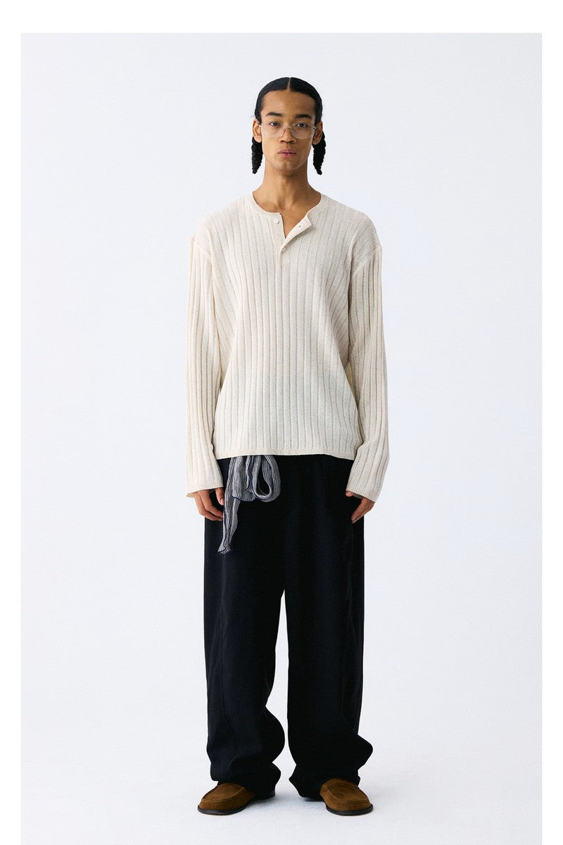 Linen Lyocell Stripe Henley Sweater