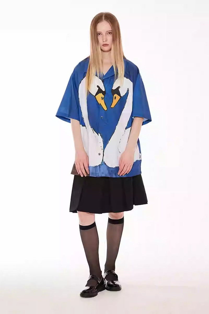 Cartoon Swan Graphic Shirt