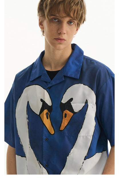 Cartoon Swan Graphic Shirt