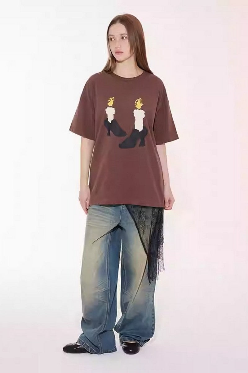 Brown Soft Graphic Lounge Tee
