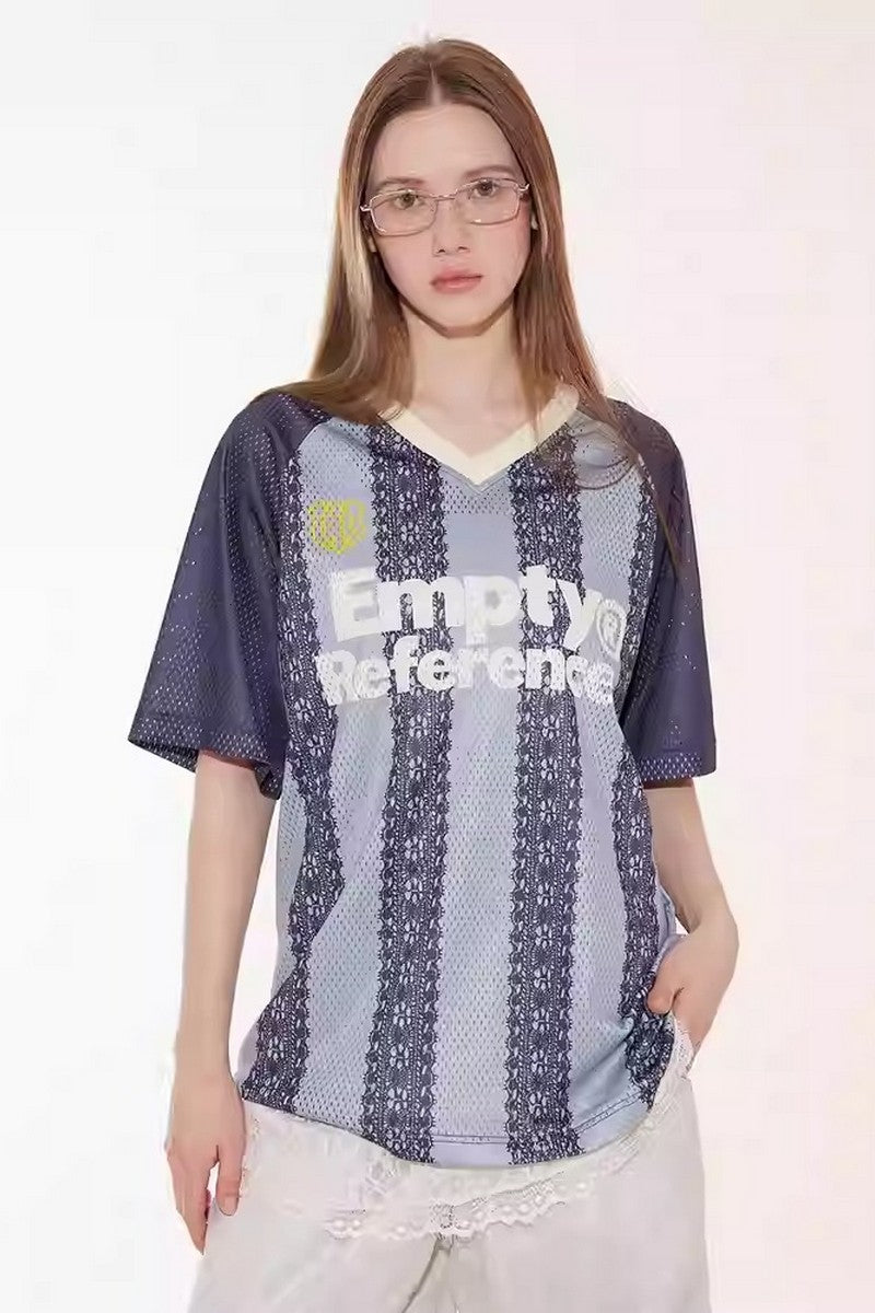 Lace Stripe Mesh V-Neck Tee