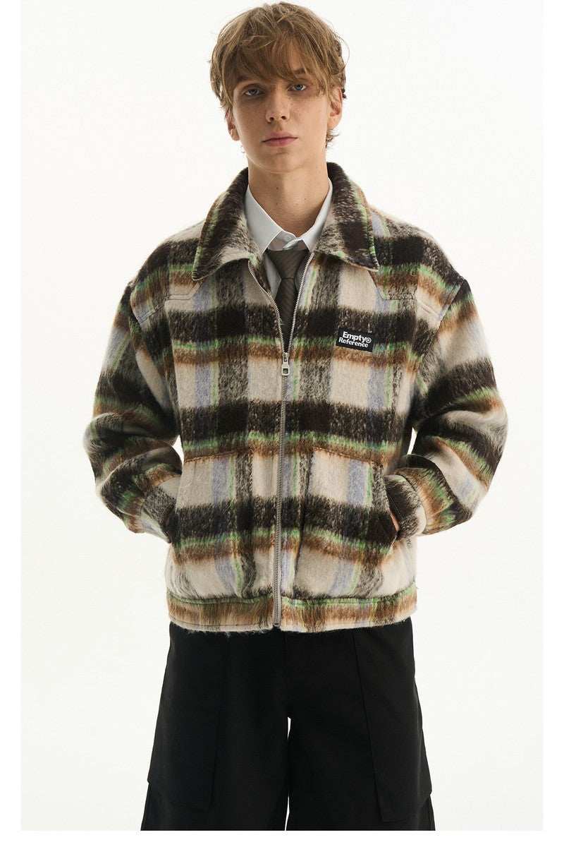 Fleece Plaid Collar Jacket - Empty Reference