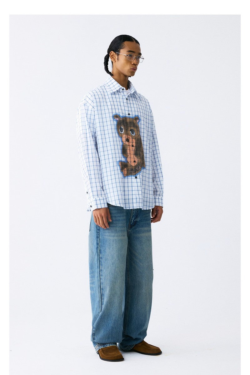 Sad Bear Plaid Cuban Shirt