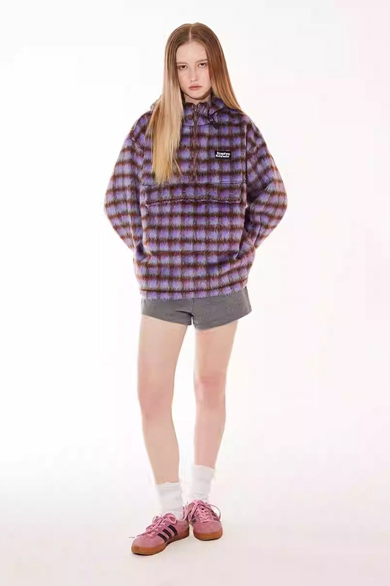 Plaid Fleece Pocket Hoodie