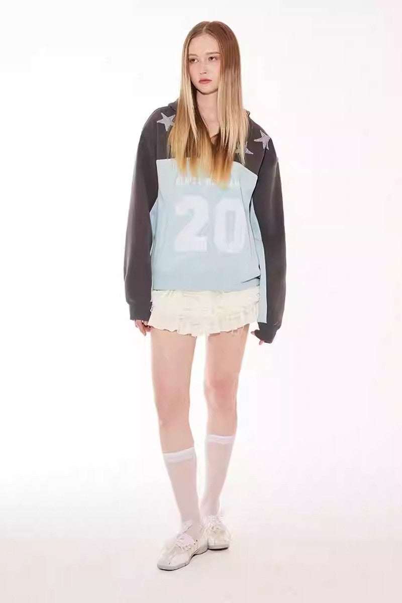 Star Letter Patchwork Hoodie